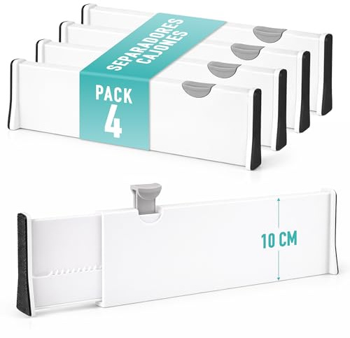AMMERGI Separadores Cajones de 10 cm Altura - Organizador Armario, 37,5-53,5 cm Ajustables - Accesorios Para Cocina/Dormitorio/Baño/Oficina/Armario. Divisores para Almacenaje Ropa/Camiseta/Pantalones