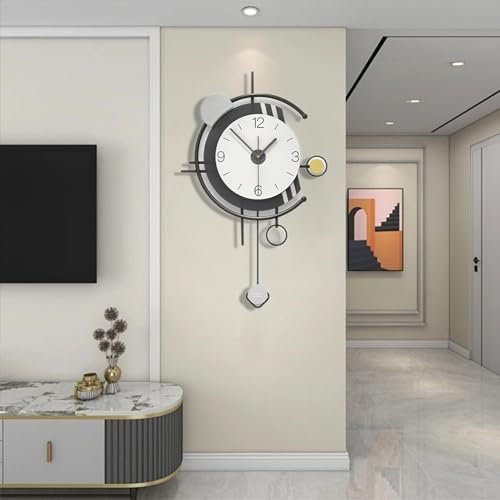 Kreativ Wanduhr Modern, Minimalistisch Nordischer Stil Dekorative Wanduhren Metallrahmen + Zifferblatt aus Holz Wanduhr ohne Tickgeräusche Art Deco für Wohnzimmer Schlafzimmer Büro Küche, 59*36 cm