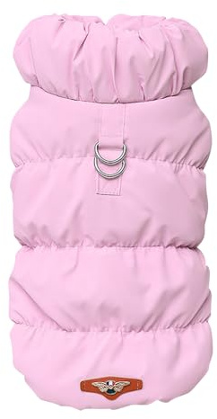 Warm Winter Coat for Dogs - Waterproof Windproof Jacket with D Ring - Fleece Lined Clothes for Small, Medium, Large Dogs (Pink, S)