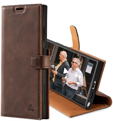 Snakehive Leather Wallet for Samsung Galaxy S24 Ultra 5G - Real Leather Wallet Phone Case with Viewing Stand and Card Holder - Flip Folio Cover with Card Slots (Brown)