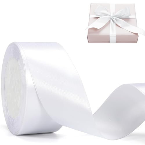 4cm Weiß Satinband, Satin Dekoband Präsent Geschenkband Breit Ribbon für Kleid Hochzeit, Taufe und Geburtstag Geschenke,Satin Dekoband, Deko Band Geschenkverpackung, 22.8M