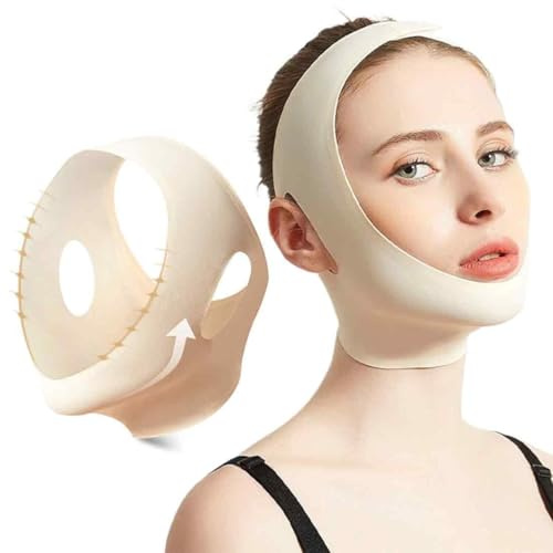 XBFOCNH Maschera Viso in Forma a V con Effetto Lifting,Strumento a doppia funzione,V Doppio mento Per La Correzione Delle Rughe
