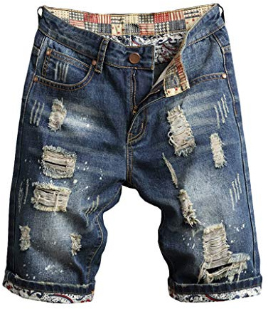 Short en jean déchiré pour homme - Confortable - Baggy Denim - Décontracté - Pour l'été - Loisirs - Bermuda droit - En jean déchiré - Pantalon décontracté au quotidien, Bleu 11, 38