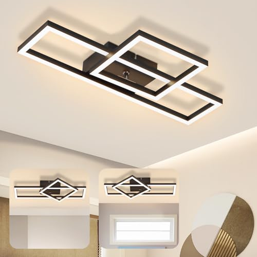 Homefire Deckenlampe LED Deckenleuchte Schlafzimmer - Schwarz Schlafzimmerlampe Schwenkbar 20W Modern Design Küchenlampe 3000K Warmweiß Metall Flur Deckenbeleuchtung für Büro Wohnzimmer Esszimmer