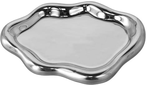 Amexo Vassoio per Gioielli In Ceramica, Piatto per Gioielli Vassoio per Presentazione Gioielli per Cosmetici Gioielli Chiavi Cambio Sfuso (Argento)