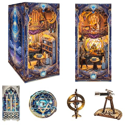 STRUCWOOD Kit per Book Nook, kit fai da te in miniatura, creativo, decorativo, con luci LED, fermalibri, inserto per libreria, puzzle 3D per adulti e ragazzi, mappa stellare segreti (SQ -35)