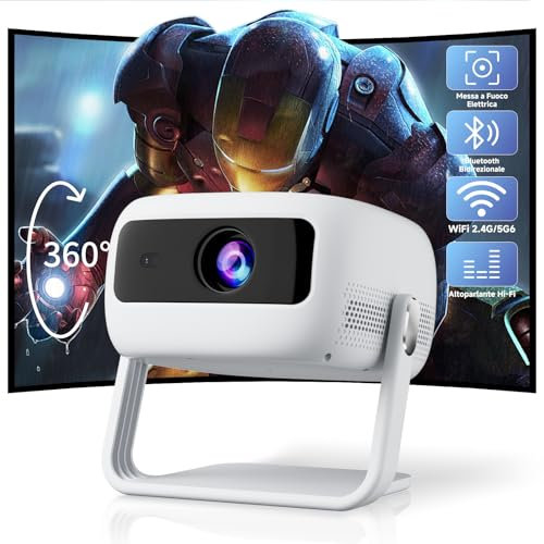 Mini Proyector Portátil 1080P Full HD Soportes, VISULAPEX 360° Giratorio Projector WiFi 6 Bluetooth 5.2 Enfoque Eléctrico, 15000L Proyector de Cine Compatible con Smartphone/PC/HDMI/TV Stick/USB
