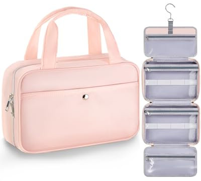 Chakipee Reise Kulturbeutel zum Aufhängen für Damen – Wasserdichter Kosmetiktasche Kosmetiktasche mit Klarfenster, Leichte Waschtasche für Essentials, Make-up, Shampoo, Kulturtasche Pink, Mittel