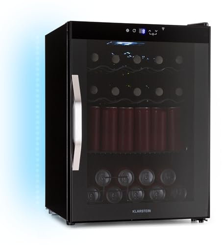 Klarstein Coachella 60 Frigo à Boissons - 60L Réfrigérateur à Boissons, WiFi, LED 7 Couleurs, Porte en Verre, Température 3-18°C, Étagères Métal, Éclairage Intérieur, Noir