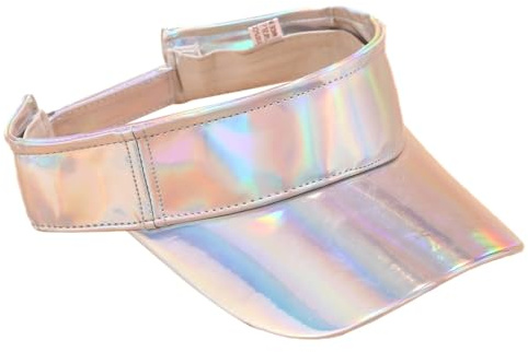 Shiny PU Leather Sport Sun Visors for Men Women Fashion Laser Summer Visors Adjustable Empty Top Ponytail Baseball Cap Silver