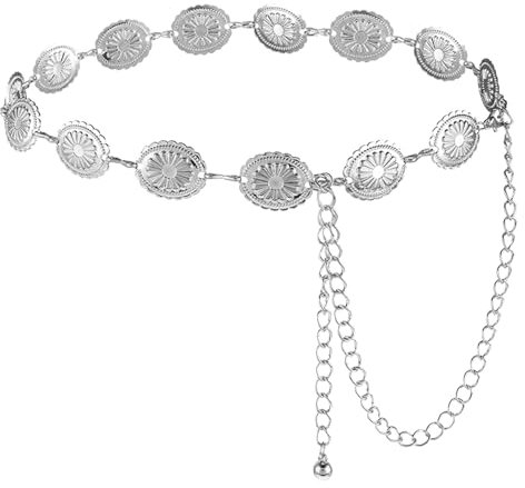 NXPUXP Western Metall Concho Gürtel,Western-Cowgirl-Taillenkette,Verstellbarer Kettengürtel für Damen,Kettengürtel Geeignet für Jeanskleider(Silber-2025)