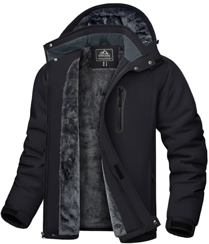 Cavva Skijacke Herren Outdoor Snowboardjacke Herren Winterjacke Winter Regenjacke Warme Gefütterte Arbeitsjacke Schwarz XL