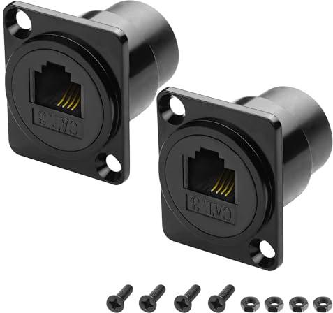 MEIRIYFA D-typ RJ11/RJ12 panelmonteringskontakt, RJ11 6P4C Cat3-hona till honpanel montering telefon pass genom kontakt för anslutning telefon och modem (2 st)