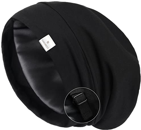YANIBEST Seidensatin-Hauben-Haarwickel zum Schlafen - Verstellbarer Aufenthalt auf seidengefütterter Slouchy-Beanie-Hut für lockiges Haar und Zöpfe