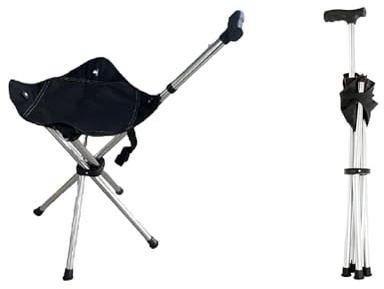 Nomadnia Tabourets de voyage légers réglables pour adultes, canne pliable facile à transporter avec siège, idéal comme siège de canne, siège pliable, 113,4 kg pour camping et randonnée, noir