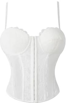 USOHJZ Blommig jacquard underbröstkorsett för kvinnor med elastisk midja och ribbor, bantning bustier, korsett, Vit, S