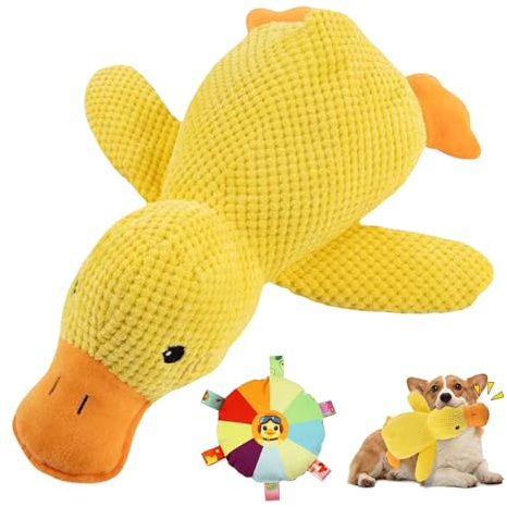 Jouet en forme de canard apaisant avec disque volant pour chien – Jouet interactif à mâcher pour le nettoyage des dents – Jouet en peluche douce pour chiens anxieux – Oreiller apaisant pour chiens de