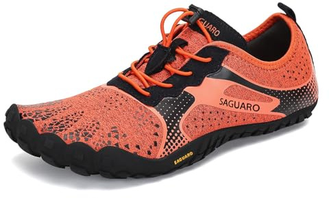 SAGUARO Barfotaskor herrar damer, sommar, ventilerande, träningsskor, halkfria trekking, terränglöparskor, Slip On, Orange klassisk, 43 EU