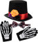 Spooktacular Creations Day of the Dead 5 - Kurze Handschuhe Herren Hut Fliege Halloween Kostüm Party