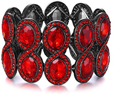 EVER FAITH Pulsera de Mujer con Diamantes de imitación de Cristal Art Deco Boda Brazalete elástico Nupcial Tono Rojo Negro