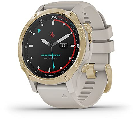 Garmin Descent Mk2S, Smaller-Sized Watch-Style Dive Computer, Multisport Training/Smart Features, Light Gold with Light Sand Silicone Band, (010-02403-00)