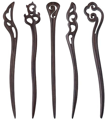 5 Stück Holz Haarstäbchen, Vintage Chinesische Haarnadel, Retro Haarstäbchen, Chinesischer Stil Haarstäbchen, Frauen Haarstäbchen, Holz Haarspangen, Ebenholz Haarspangen, für Damen Frauen Mädchen