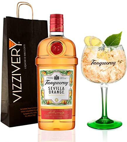 Gin Tanqueray Sevilla Orange con Bicchiere Coppa da Gin Originale Tanqueray in Omaggio - 41,3% Vol. 1000 ml