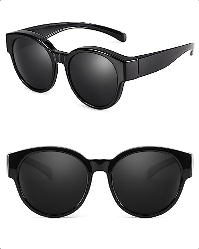 SIPHEW Polarisiert Überzieh Sonnenbrille für Brillenträger Damen Herren, Rund Überbrille Clip on Normale Brille UV400 Schutz
