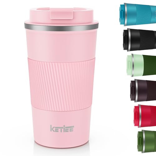 KETIEE Kaffeebecher to go,510ml Thermobecher Kaffee-to-go,Kaffeebecher Thermo,Doppelwandig Reisebecher Travel Mug,Vakuum Isolierbecher mit auslaufsicherem Deckel für Kaffee und Tee,Rosa