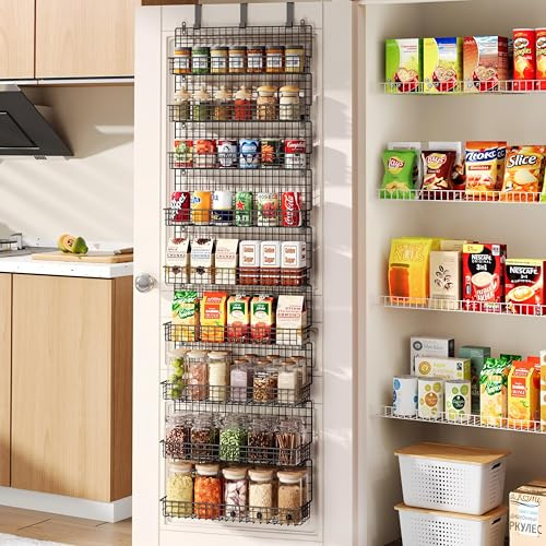 JKsmart 9-Tier Spice Rack Organizer with Door Hook, Wall Mount, and Extra Large Capacity for Pantry Door – Stylish Black Design for Effortless Organization, Ultimate Kitchen Storage Solution