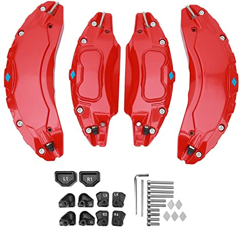 JOROBURO 4PCS Car Caliper Cover, Protector Cover Brake Caliper Cover Kit, Aluminium Alloy Disc Brake Caliper Guard Replacement Accessories for Model 3 18in 19 in Wheels Hub(Red)