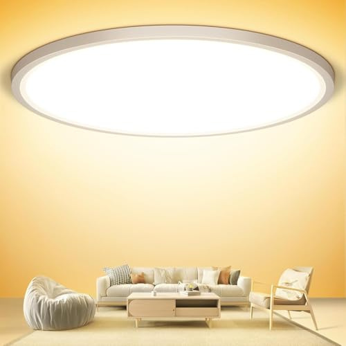 NIBSHOOM Platt rund taklampa 3 000 K 24 W/2 400 lm/IP44 vattentät ultratunn LED-taklampa för badrum, sovrum, vardagsrum, hall, kök, kontor, 300 x 17 mm