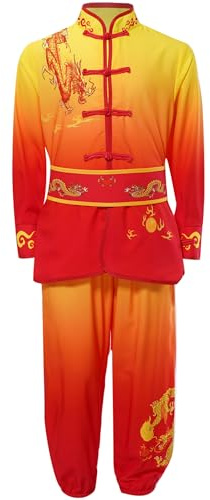 Runhomal Barn pojkar flickor kampsport kläder uniform kinesisk student traditionell kampsport outfit och byxor kostymer show, Gult, 9-10 ans