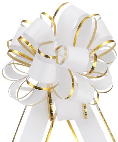 QUARKZMAN 5 Stück Geschenk Schleife 10cm Geschenkbänder Matte Ziehschleife Groß Dekoschleife für Geschenkverpackung Hochzeit Tüten Weihnachten Körbe Auto Deko, Weiß