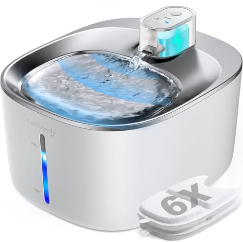 Fuente para Gatos Inalambrica con Sensor De Movimiento En Acero Inoxidable, Feelneedy 4l Fuente De Agua para Gatos Sin Cable con Bateria Recargable 4000mah, con 6 Filtros+ 12 Esponjas, Blanca
