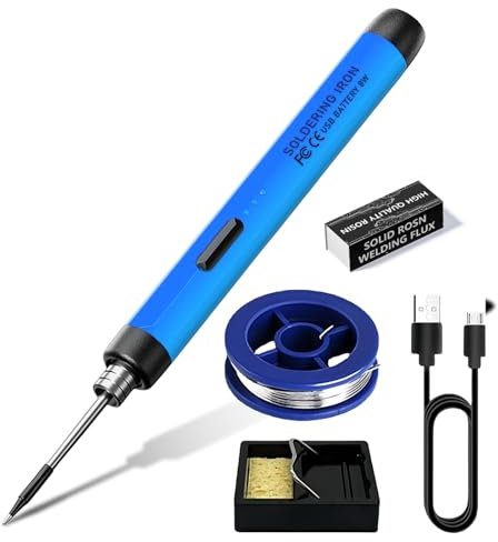 Set saldatore senza fili, 3 modalità, batteria USB, 300 ℃-450 ℃, temperatura regolabile, saldatore e filo per saldatura per lavori elettrici (blu)