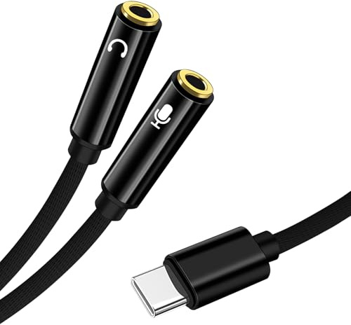 SopwMap Adattatore Splitter USB C a Doppio Jack TRS da 3,5 mm per Cuffie e Microfono, Compatibile con Smartphone USB-C e Laptop, Design Cavo in Nylon Intrecciato, per Gaming e Streaming