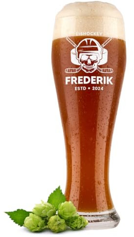 polar-effekt Bicchiere di grano da 0,5 litri con incisione a teschio – Bicchiere da birra personalizzato con nome – Regali di compleanno e festa del papà – Bicchiere per birra bianca