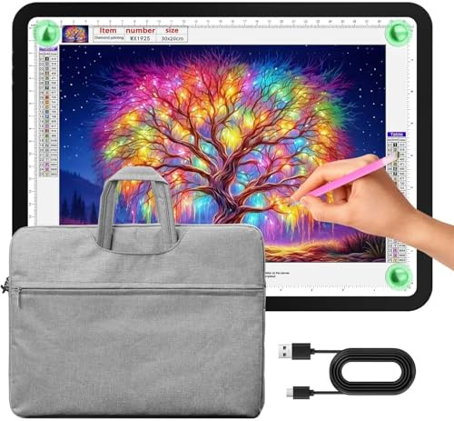 Zocelight Mesa de Luz A4 con bolsa, 11000Lux Súper brillante caja de luz para pintura de diamantes, botones físicos laterales, 3 color, mesa de luz para dibujo ultra magnética para bosquejar(negro)