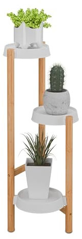 Relaxdays Scaffale Portapiante con 3 Ripiani in Plastica, Scala Portafiori, Supporto Vasi, 78x28x34 cm, bambù, Naturale