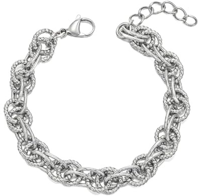 Generico Bracciale Donna Argento a Catena, Intrecciata con Maglie Doppie Antiallergico, Anti-Scolorimento | Confezione Regalo Inclusa (Catena Intrecciata - Argento)