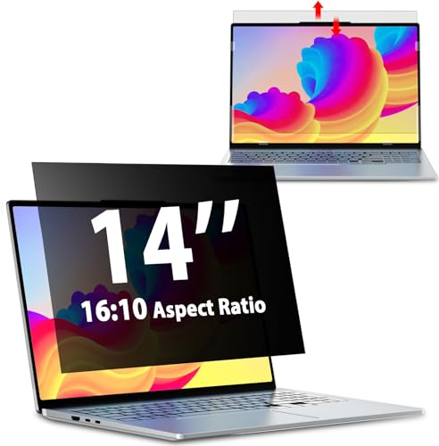 Filtre de Confidentialité pour 14 pouces ordinateurs portables Aspect 16:10, Anti-espionnage, Anti-lumière bleue et Anti-reflets, Amovible, compatible avec Lenovo, HP, Dell, Acer, Samsung, Asus