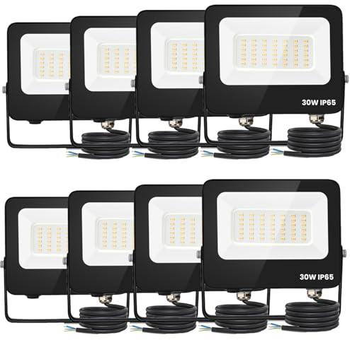 Aigostar Foco Led Exterior 30w 2450 lúmen,Impermeable IP65,Proyector LED Blanco Natural 4000 K para Jardín,Patio,Garaje,Parque, 8 Piezas