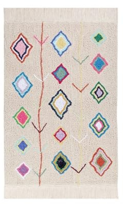 Lorena Canals-Waschbarer Teppich für Kinderzimmer KAAROL in Multicolor. Handgefertigt in rechteckiger Form mit kurzem Flor aus natürlicher Baumwolle und ungiftigen Farbstoffen-Größe:200x140cm