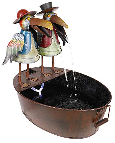 Alpine Corporation 20 Outdoor Tabletop Vintage Rustic Metal Crow Birds, Brown - Charming Waterfall Fountain – Whimsical Garden Decoration - Durable Design for Patio, Yard, Deck