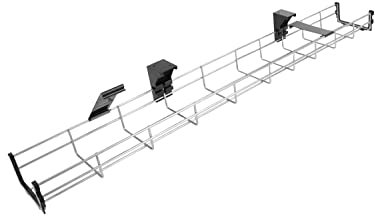 Allcam CT120 120cm Long Under Desk Cable Tray Basket Galvanized Steel Mesh Cord Tidy w/Mounting Bracket, Cover & End cap
