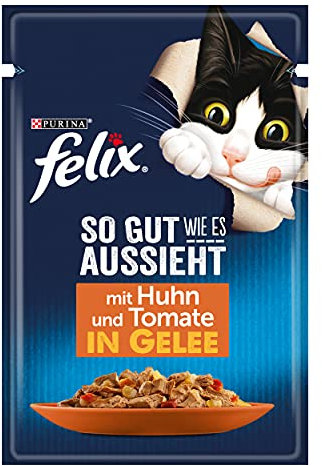 FELIX So gut wie es aussieht Katzenfutter nass in Gelee, mit Huhn & Tomate, 26er Pack (26 x 85g)