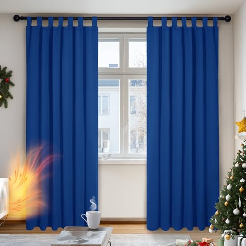 Deconovo Solid Energy Saving Tab Top Curtains Blackout Curtains Thermal Insulated Curtains for Baby Nursery Royal Blue W55 x L69 One Pair