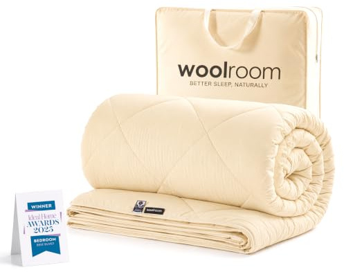 WOOLROOM Deluxe Washable British Wool Duvet Superking 7-10 Tog, All Season - Natural Certified Anti Allergy Moisture Wicking - Organic Cotton Cover (200tc) - 30 Night Sleep Trial, W260 x L220