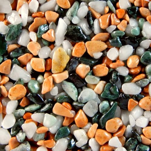 Terralith Steinteppich Marmor Komplett-Set für 1qm - Körnung: fein - 2-4mm mit Polyurethan Bindemittel - für Außen in orange-weiß (mix bologne)